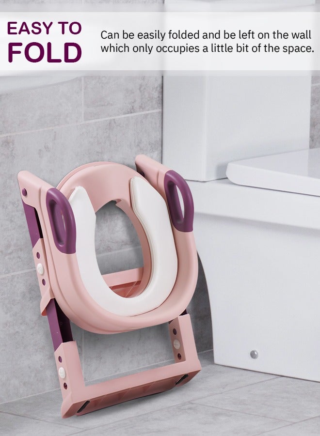 Aura Baby Potty Seat With Ladder For Western Toilets Kids Toilet Potty Training Seat For Baby With Handle Cushion Kids Potty Chair Kids Potty Seat For Baby Kids 2 To 5 Years Boys Girls Pink