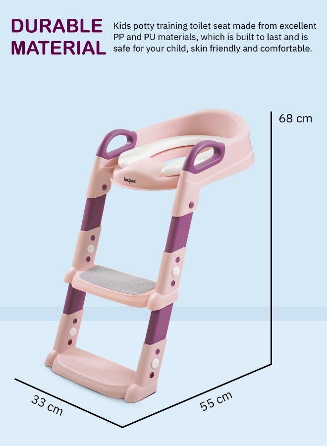 Aura Baby Potty Seat With Ladder For Western Toilets Kids Toilet Potty Training Seat For Baby With Handle Cushion Kids Potty Chair Kids Potty Seat For Baby Kids 2 To 5 Years Boys Girls Pink