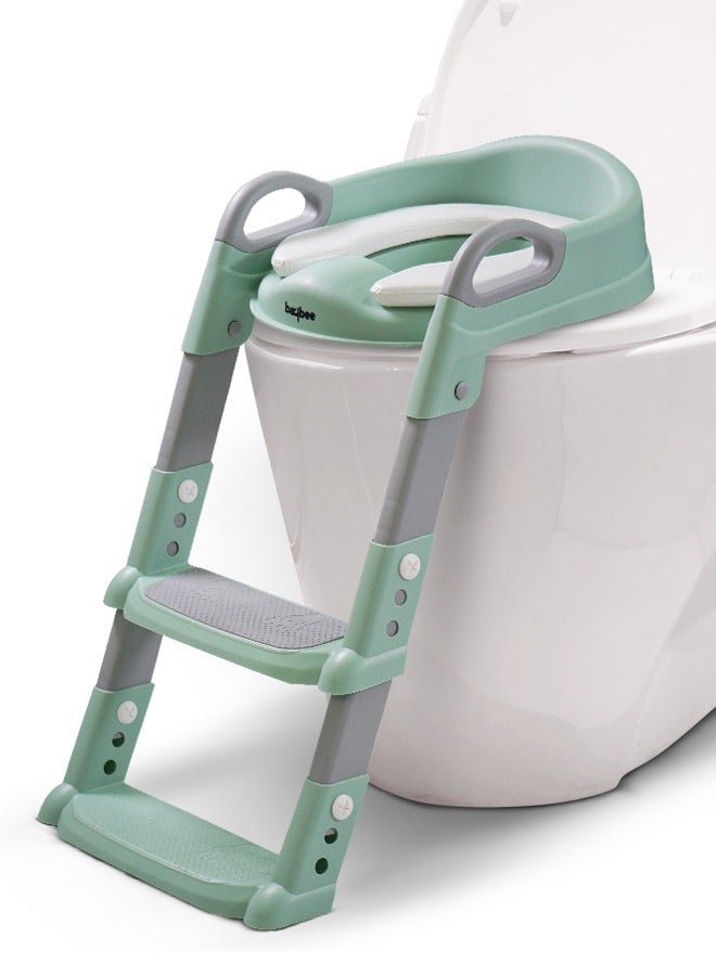 Aura Baby Potty Seat With Ladder For Western Toilets Kids Toilet Potty Training Seat For Baby With Handle Cushion Kids Potty Chair Kids Potty Seat For Baby Kids 2 To 5 Years Boys Girls Green