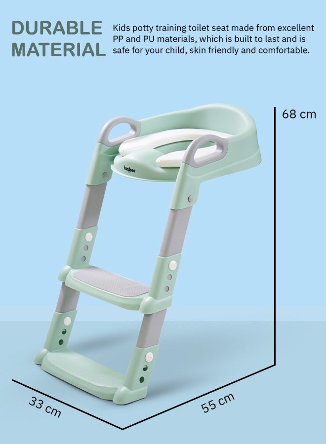 Aura Baby Potty Seat With Ladder For Western Toilets Kids Toilet Potty Training Seat For Baby With Handle Cushion Kids Potty Chair Kids Potty Seat For Baby Kids 2 To 5 Years Boys Girls Green