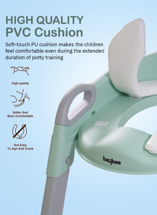 Aura Baby Potty Seat With Ladder For Western Toilets Kids Toilet Potty Training Seat For Baby With Handle Cushion Kids Potty Chair Kids Potty Seat For Baby Kids 2 To 5 Years Boys Girls Green