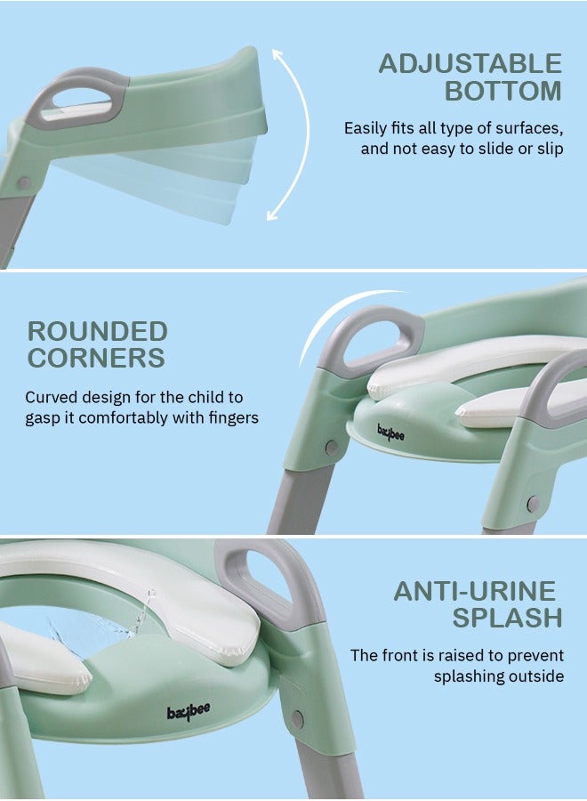 Aura Baby Potty Seat With Ladder For Western Toilets Kids Toilet Potty Training Seat For Baby With Handle Cushion Kids Potty Chair Kids Potty Seat For Baby Kids 2 To 5 Years Boys Girls Green