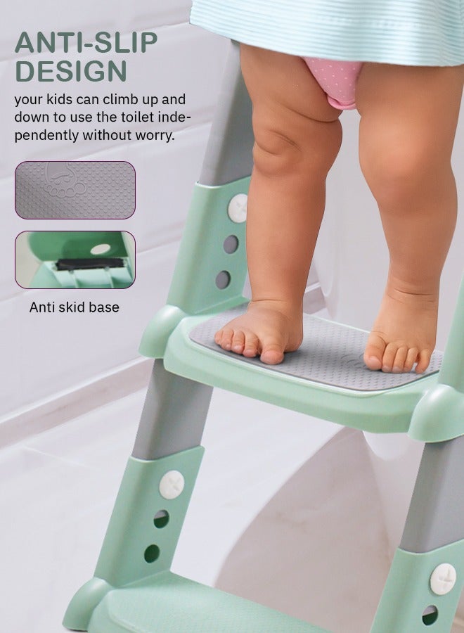 Aura Baby Potty Seat With Ladder For Western Toilets Kids Toilet Potty Training Seat For Baby With Handle Cushion Kids Potty Chair Kids Potty Seat For Baby Kids 2 To 5 Years Boys Girls Green