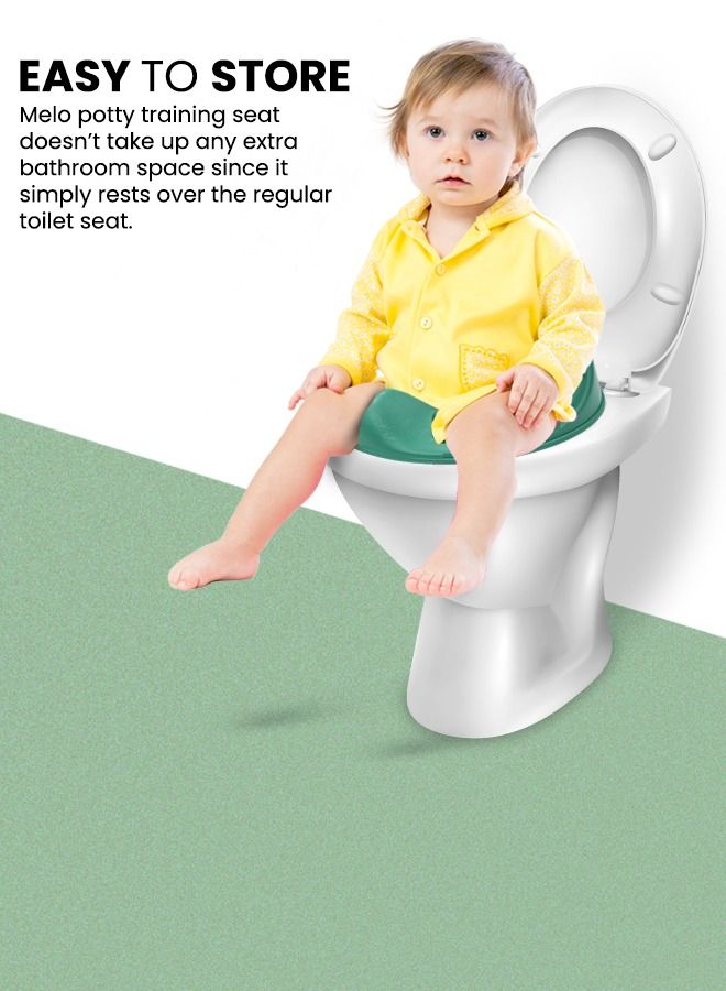 Melo Baby Potty Seat For Western Toilets Kids Toilet Potty Training Seat For Baby With Handle Cushion Lock Kids Potty Chair Kids Potty Seat For Baby Kids 1 To 8 Years Boys Girls Green