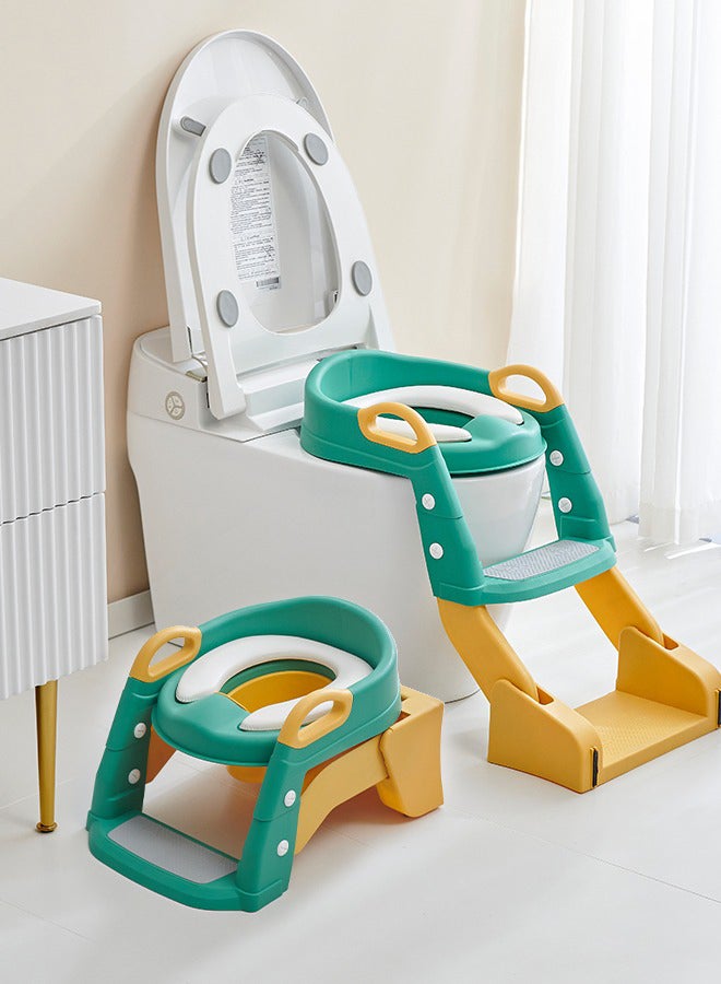 3 In 1 Vega Western Toilet Training Potty Seat With Splash Guard, Handle, Ladder And Cushion, Green