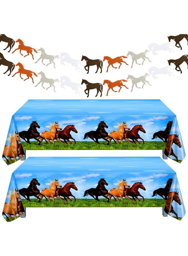 4 Pieces Horse Party Decorations Supplies Including 2 Pieces Horse Plastic Tablecloths And 2 Pieces Horse Garland Paper Banners For Horse Themed Party Horse Racing Activity