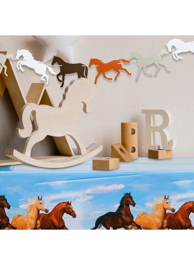 4 Pieces Horse Party Decorations Supplies Including 2 Pieces Horse Plastic Tablecloths And 2 Pieces Horse Garland Paper Banners For Horse Themed Party Horse Racing Activity