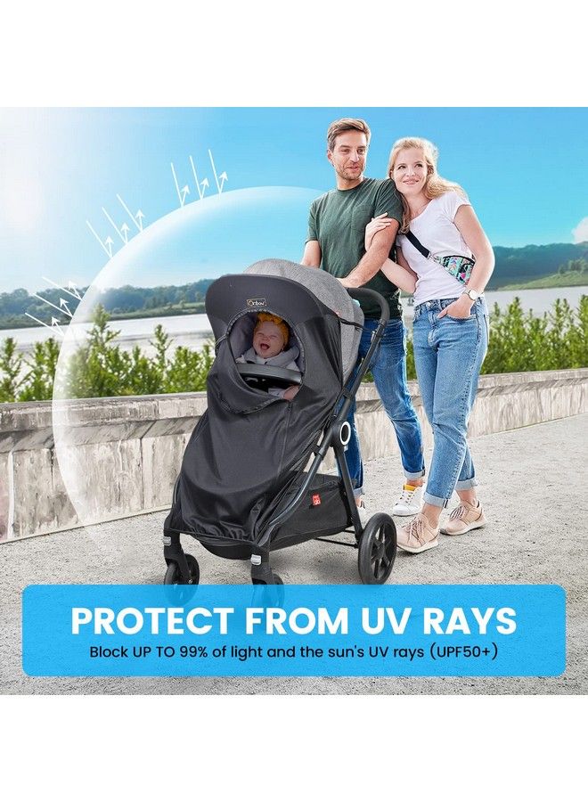 Stroller Sun Shade Universal Baby Sun Shade Cover With Storage Bag Viewing Window Breathable And Blocks 99% Of The Uv Rays(Upf 50+) Easy To Install Sleep And Sun Shade Cover For Stroller