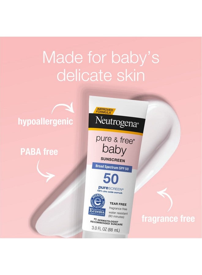 Pure & Free Baby Mineral Sunscreen Lotion With Broad Spectrum Spf 50 & Zinc Oxide Waterresistant Hypoallergenic & Tearfree Baby Sunscreen 3 Fl. Oz