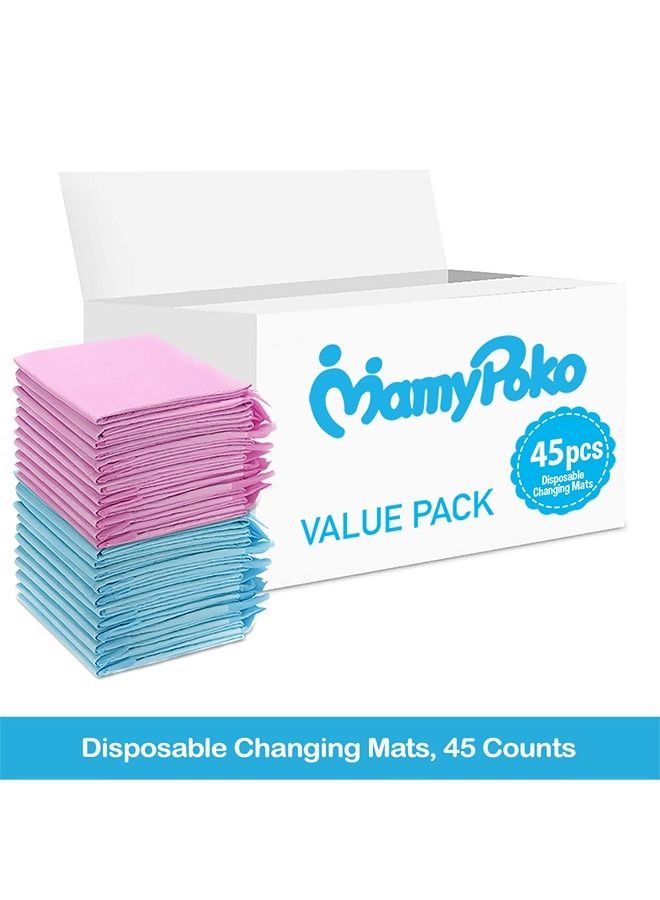 Disposable Changing Mats, 45 Counts, Soft Waterproof Mat, Portable Leak Proof Changing Mat, New Mom Leak-Proof Under pad, Mattress Table Protector Pad