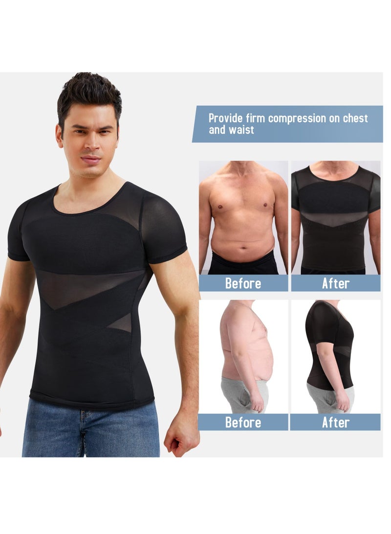 Compression Shirts for Men Shapewear Tummy Control Body Shaper Slimming Undershirt Short Sleeve Tank Top, for Gynomastica  Shapewear Vest Men, L Size