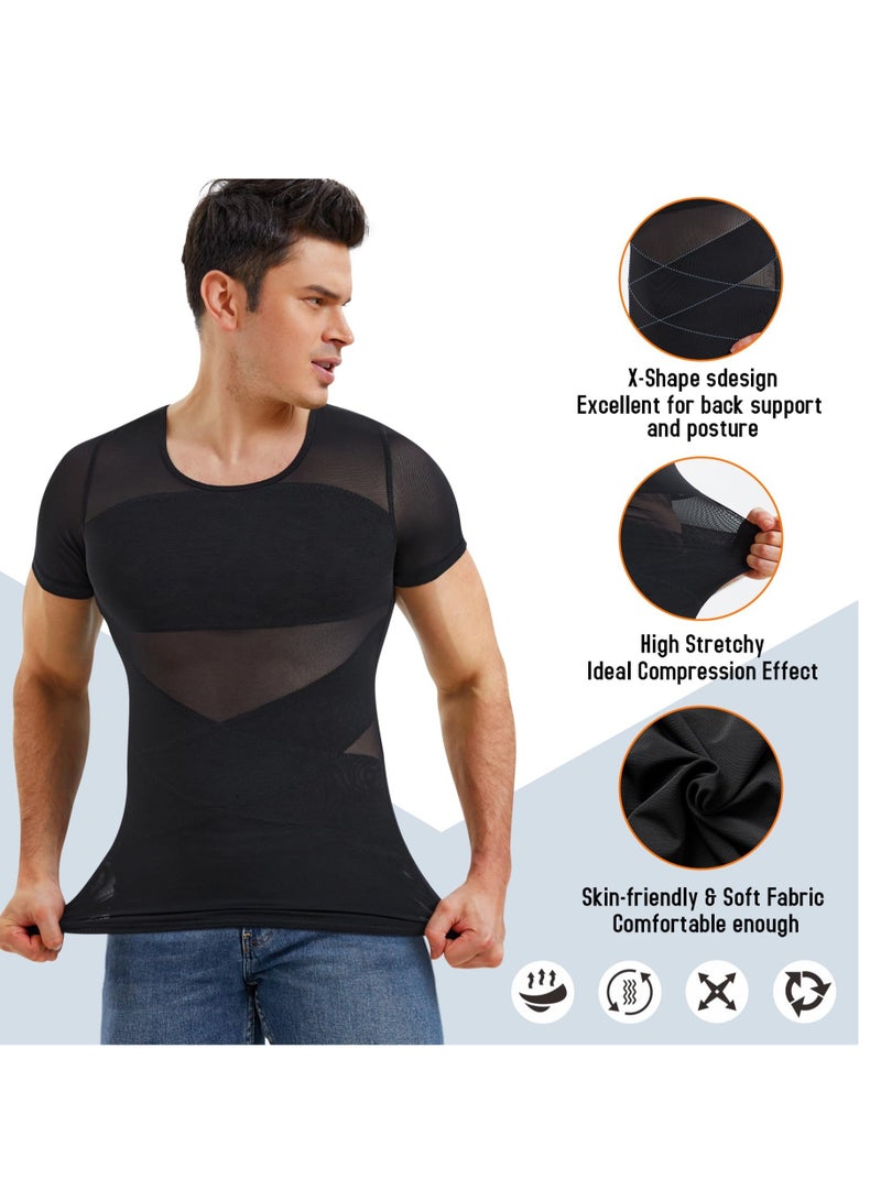 Compression Shirts for Men Shapewear Tummy Control Body Shaper Slimming Undershirt Short Sleeve Tank Top, for Gynomastica  Shapewear Vest Men, L Size