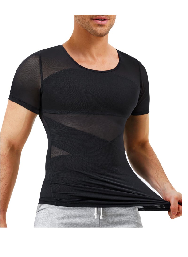 Compression Shirts for Men Shapewear Tummy Control Body Shaper Slimming Undershirt Short Sleeve Tank Top, for Gynomastica  Shapewear Vest Men, L Size