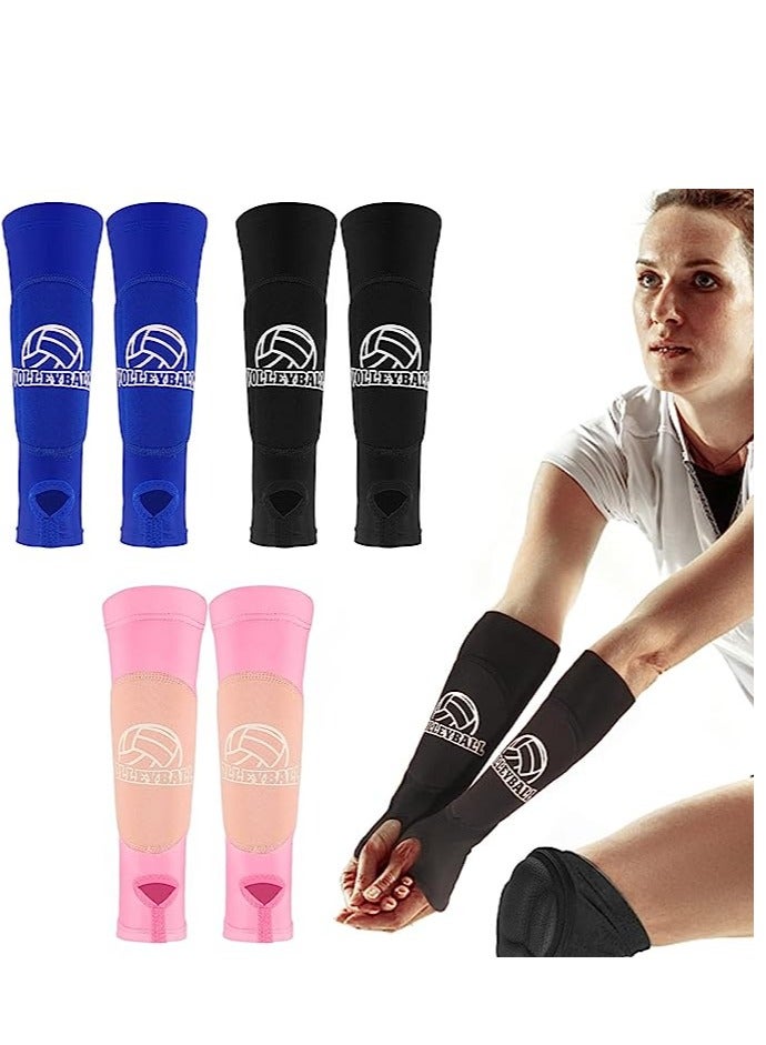 3 Pairs Volleyball Arm Sleeves Passing Hitting Forearm Sleeves with Protection Pad and Thumb Hole Volleyball Training Gear for Women Girls