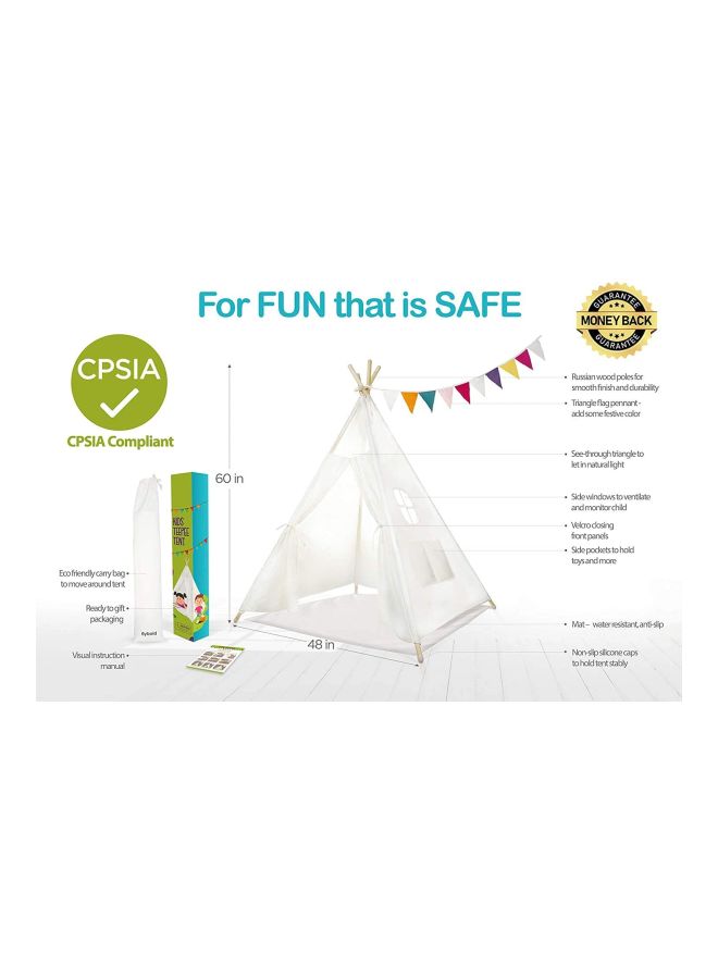 5 Poles Portable Breathable Compact Lightweight Canvas Teepee Eco- Frinedly Play House Tent