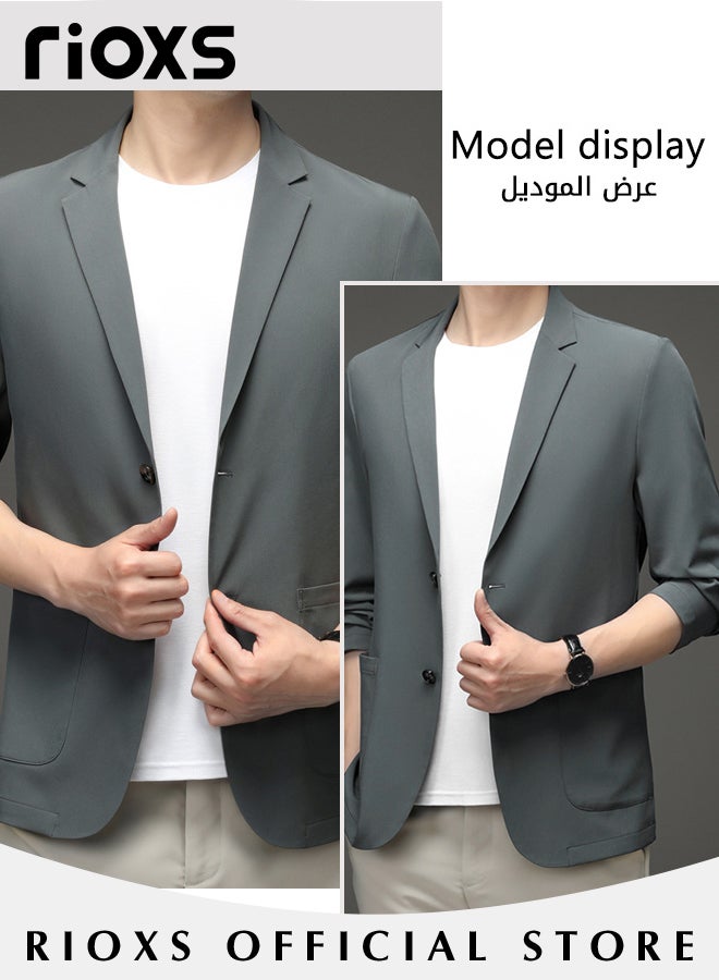 Men's Formal Long Sleeve Blazer Jacket Two Buttons Slimming Casual Blazer Coat with Two Side Pockets for Business Wedding Prom Dinner