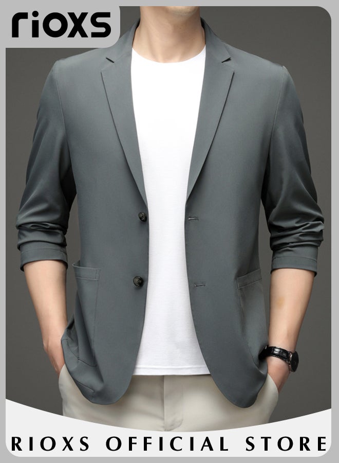 Men's Formal Long Sleeve Blazer Jacket Two Buttons Slimming Casual Blazer Coat with Two Side Pockets for Business Wedding Prom Dinner