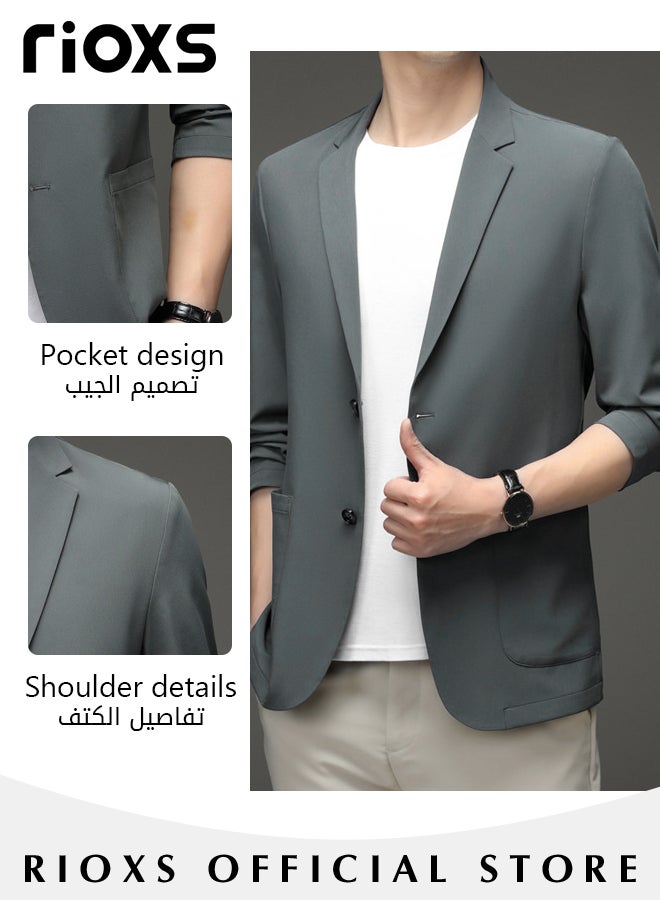 Men's Formal Long Sleeve Blazer Jacket Two Buttons Slimming Casual Blazer Coat with Two Side Pockets for Business Wedding Prom Dinner