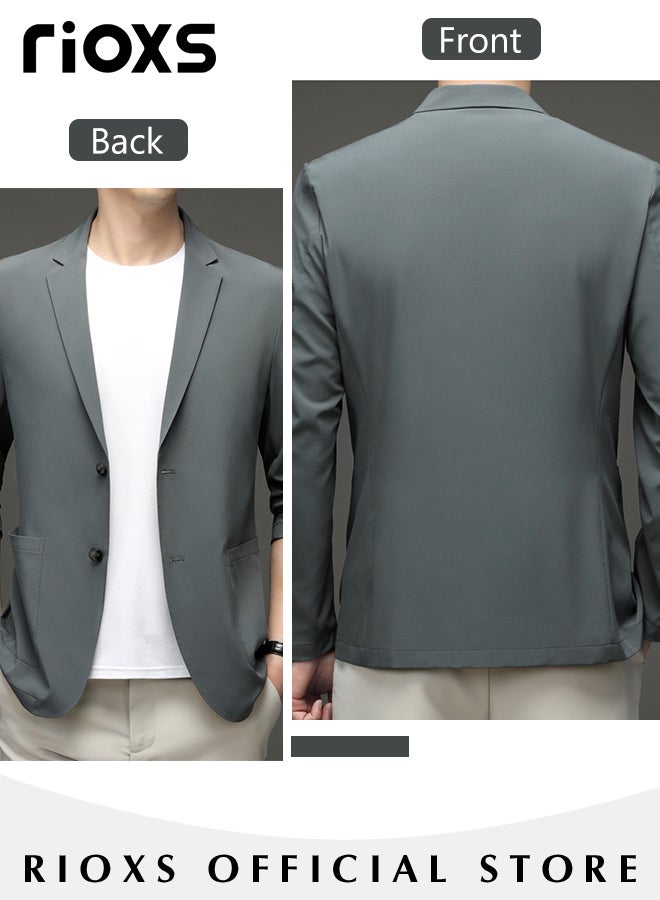 Men's Formal Long Sleeve Blazer Jacket Two Buttons Slimming Casual Blazer Coat with Two Side Pockets for Business Wedding Prom Dinner