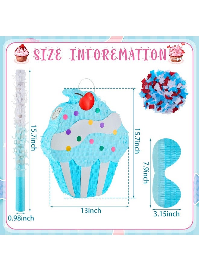 15.7 Inch Cupcake Pinata For Birthday Party Supplies With Stick Blindfold And Confetti For Kids Girls Baby Shower Candy Donut Ice Cream Pinata Party Supplies Hawaii Party Decoration Prop (Adorable)