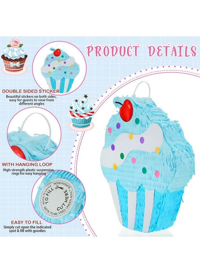 15.7 Inch Cupcake Pinata For Birthday Party Supplies With Stick Blindfold And Confetti For Kids Girls Baby Shower Candy Donut Ice Cream Pinata Party Supplies Hawaii Party Decoration Prop (Adorable)