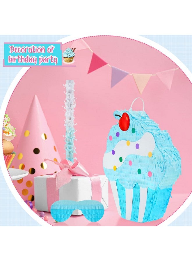 15.7 Inch Cupcake Pinata For Birthday Party Supplies With Stick Blindfold And Confetti For Kids Girls Baby Shower Candy Donut Ice Cream Pinata Party Supplies Hawaii Party Decoration Prop (Adorable)