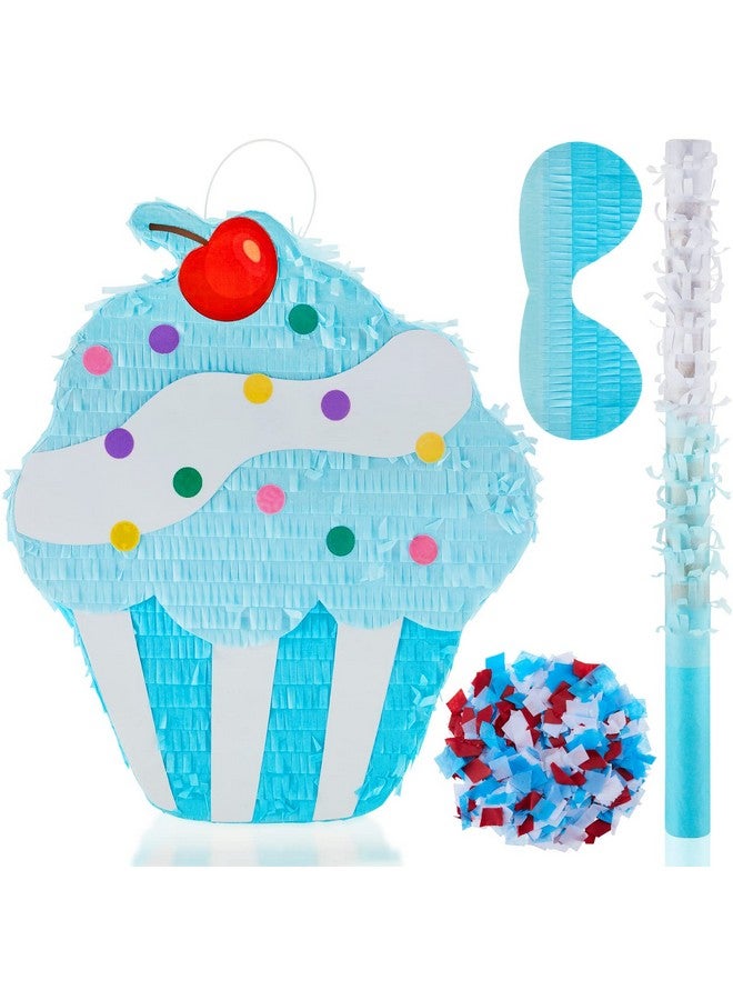 15.7 Inch Cupcake Pinata For Birthday Party Supplies With Stick Blindfold And Confetti For Kids Girls Baby Shower Candy Donut Ice Cream Pinata Party Supplies Hawaii Party Decoration Prop (Adorable)