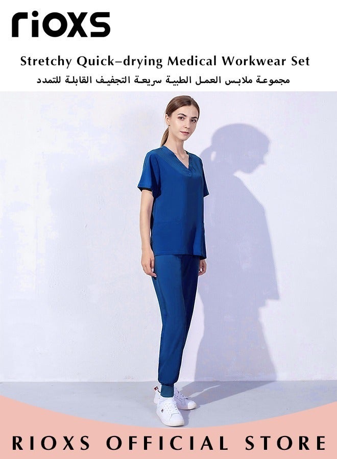 Unisex Scrub Medical Uniform, Women And Men Scrubs Set, Short Sleeve Top And Pants, Medical Scrubs Coat Scrubs Pant For Dental Laboratory