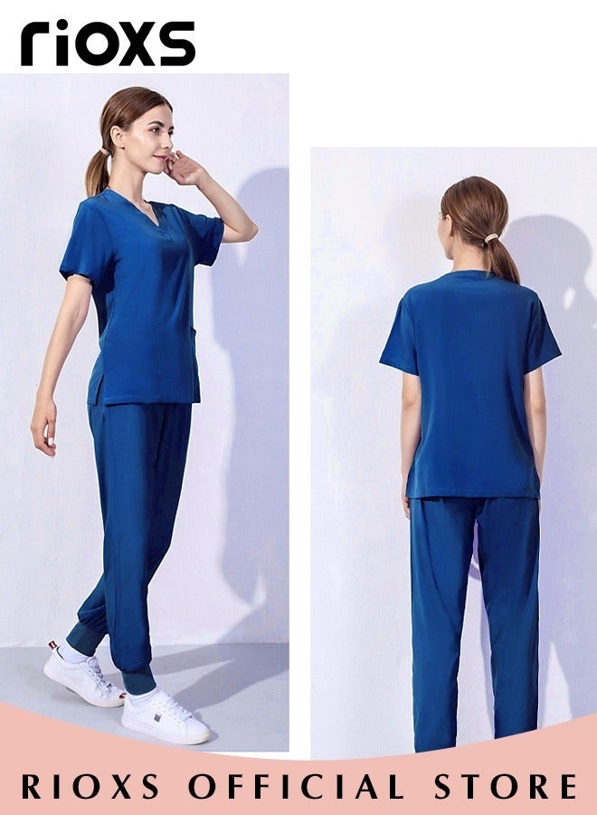 Unisex Scrub Medical Uniform, Women And Men Scrubs Set, Short Sleeve Top And Pants, Medical Scrubs Coat Scrubs Pant For Dental Laboratory