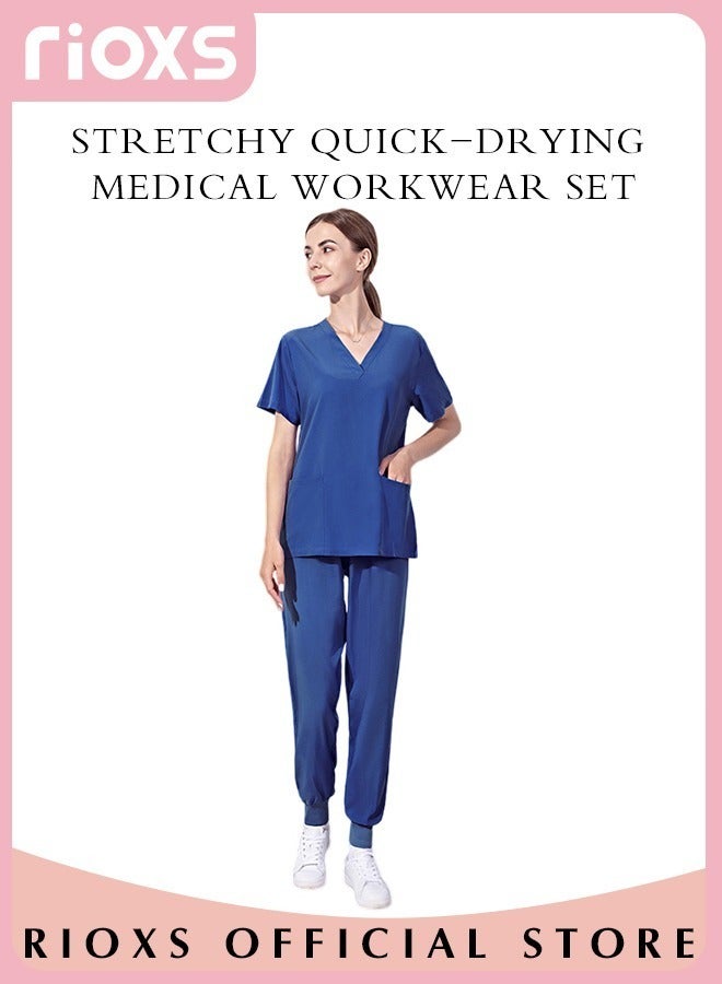 Unisex Scrub Medical Uniform, Women And Men Scrubs Set, Short Sleeve Top And Pants, Medical Scrubs Coat Scrubs Pant For Dental Laboratory