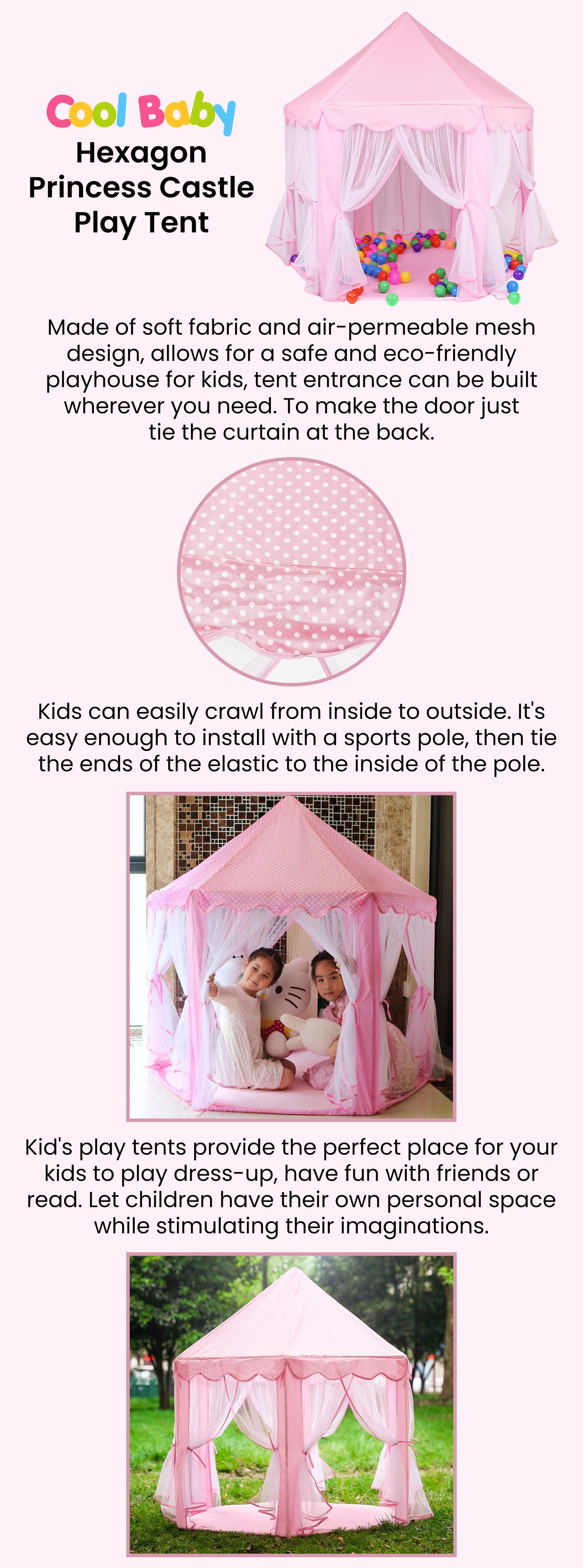 Foldable Portable Stylish Unique Design Hexagonal Indoor Outdoor Princess Castle Play House Tent 140x135x140cm