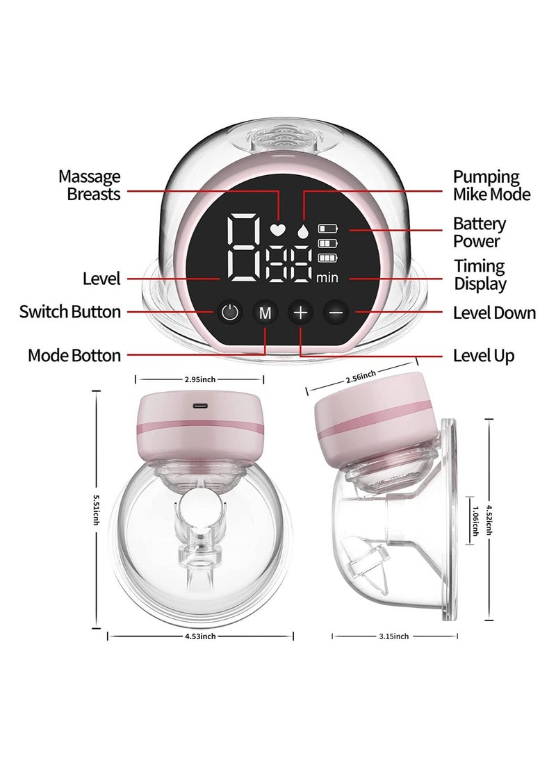 Electric Wearable Breast Pump Low Noise & Hands-Free Anti-Overflow Breast Pump with 3 Modes 9 Levels, Pouring Easy Rechargeable Single Milk Extractor with Massage Milk Extractor Mode-24mm