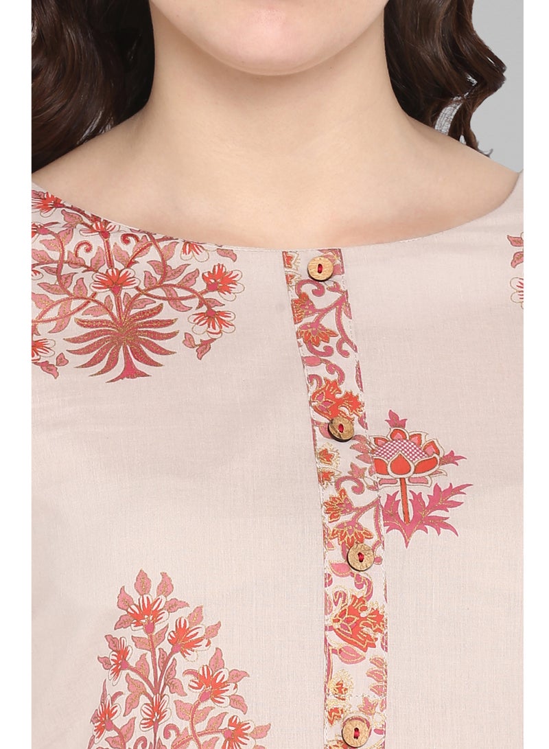 IndHeritage - Premium cotton 3pc kurti set - Light pink colour women's 3pc salwar set / kurti set - Silk dupatta & pants - Indian Kurti Set IDH00043