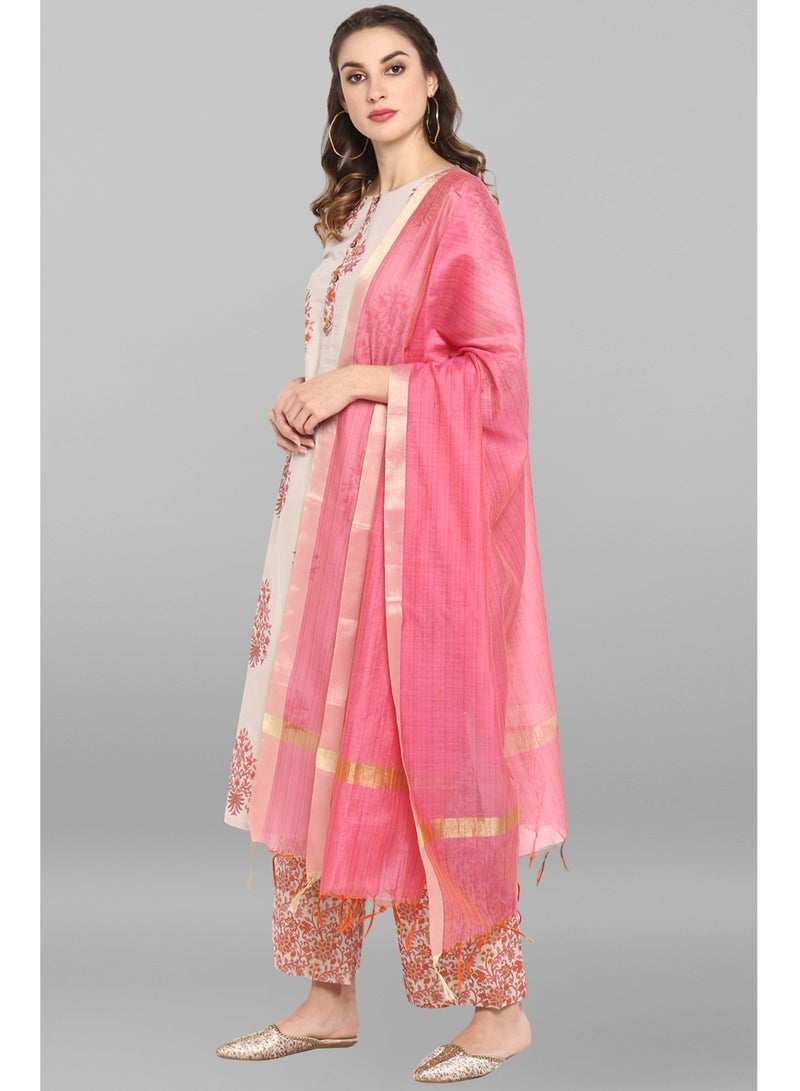 IndHeritage - Premium cotton 3pc kurti set - Light pink colour women's 3pc salwar set / kurti set - Silk dupatta & pants - Indian Kurti Set IDH00043