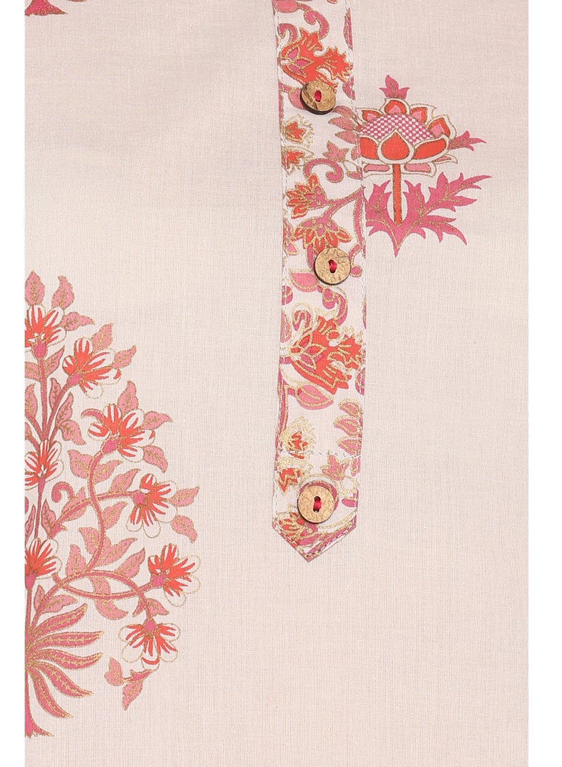 IndHeritage - Premium cotton 3pc kurti set - Light pink colour women's 3pc salwar set / kurti set - Silk dupatta & pants - Indian Kurti Set IDH00043