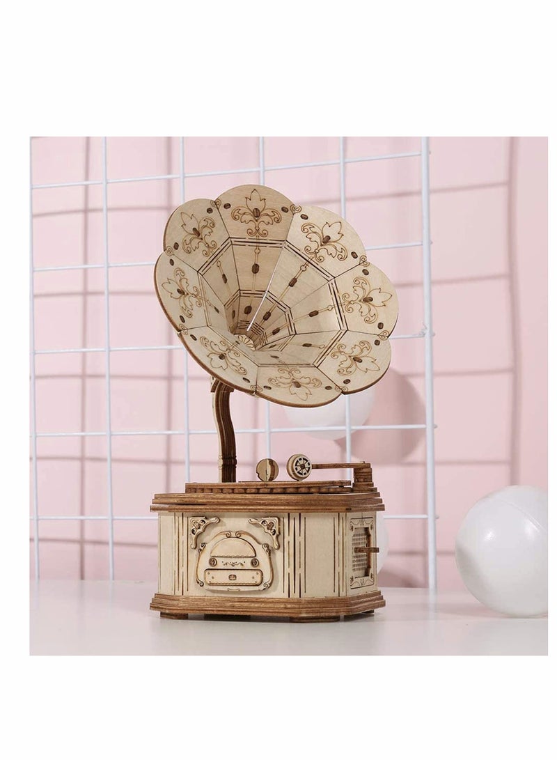 3D Wooden Puzzle Self-Assembly Craft Kits, Handicraft Toys Gifts for Adults & Teens Boys and Girls - Gramophone (122 Pieces)