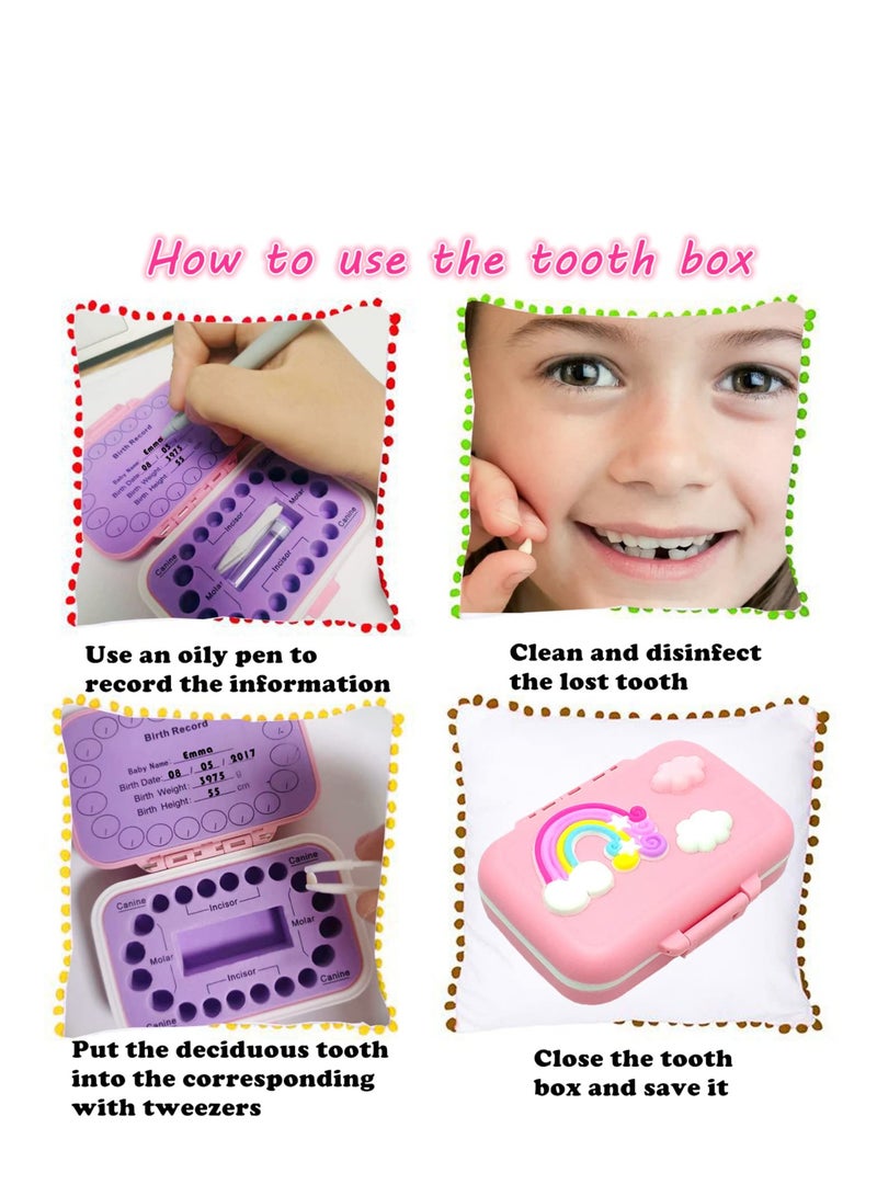 Baby Teeth Keepsake Box Tooth Organizer for Lost Teeth, Baby Tooth Box Storing Shed Milk Teeth, for Baby and Kids (Rainbow-Pink)