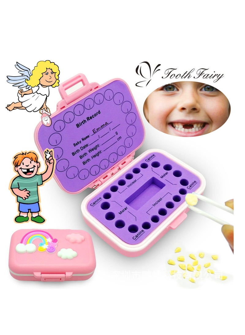 Baby Teeth Keepsake Box Tooth Organizer for Lost Teeth, Baby Tooth Box Storing Shed Milk Teeth, for Baby and Kids (Rainbow-Pink)