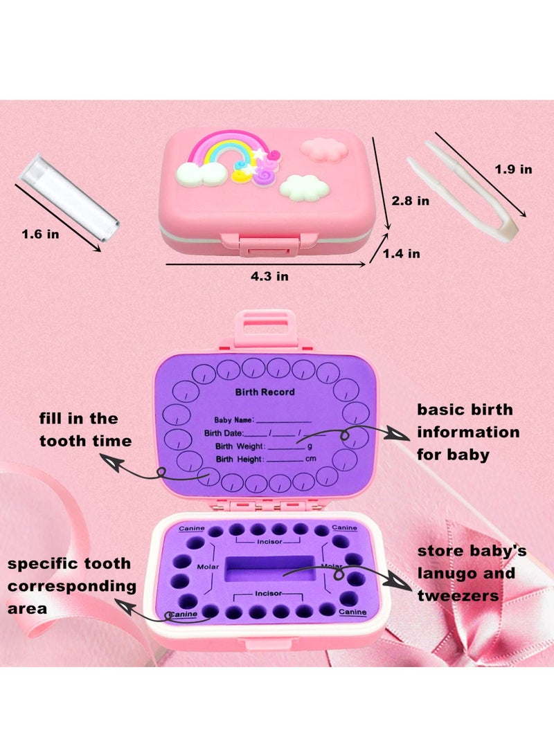 Baby Teeth Keepsake Box Tooth Organizer for Lost Teeth, Baby Tooth Box Storing Shed Milk Teeth, for Baby and Kids (Rainbow-Pink)