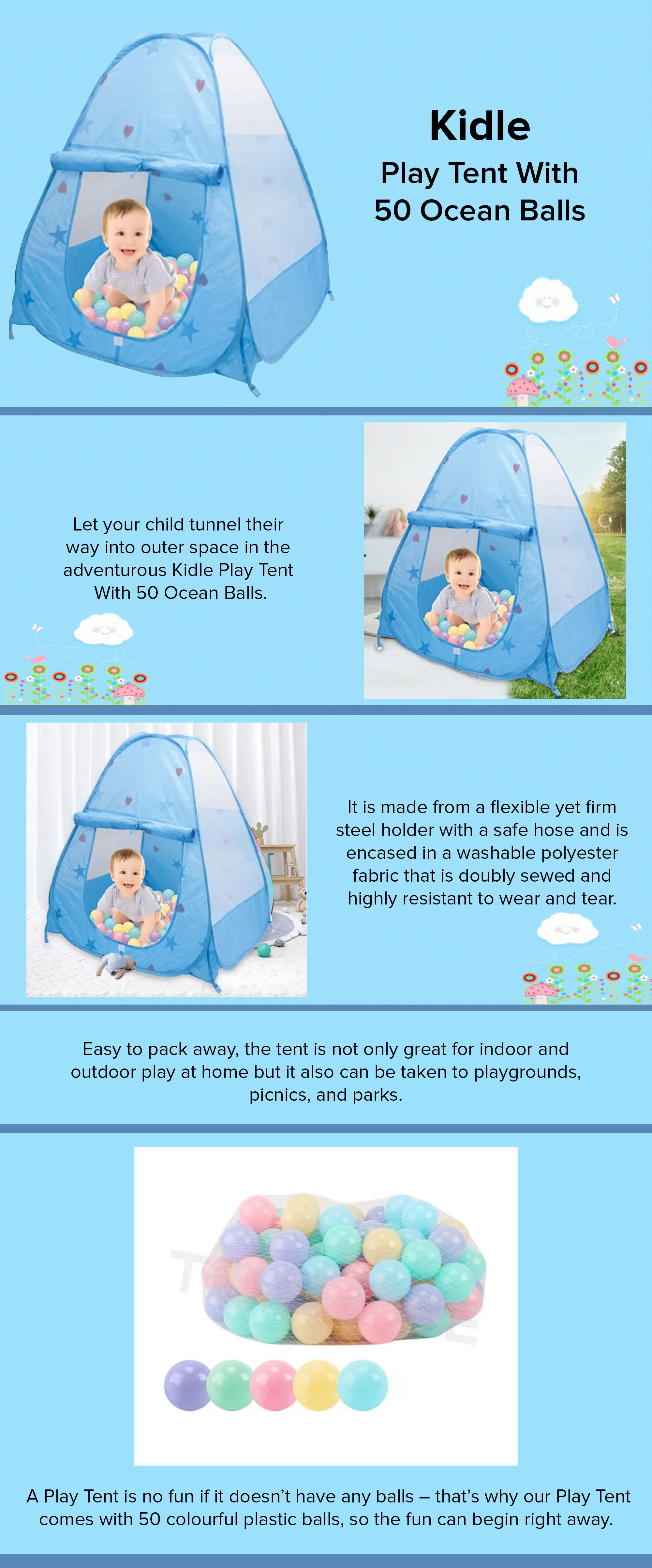 Blue Play Tent With 50 Ocean Balls 90x80x80cm