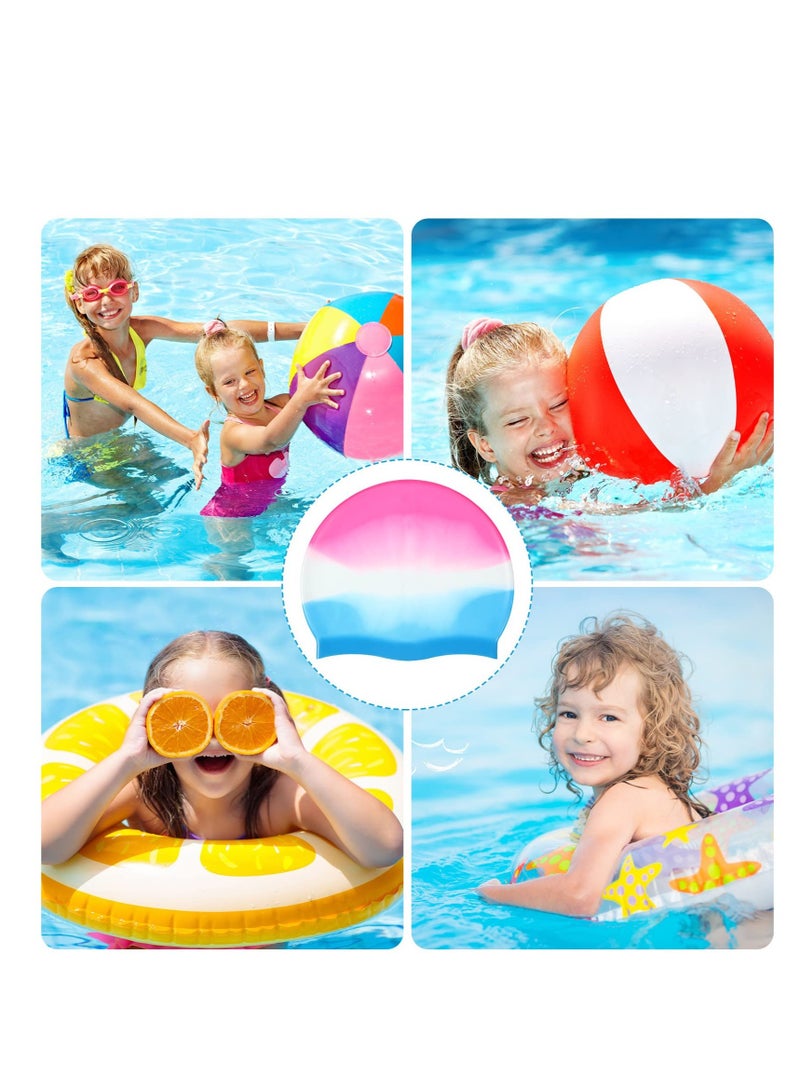 Kids Swim Cap for Boys Girls, Kids Swim Caps for Long Hair & Braids Silicone Swimming Cap, Large Waterproof Swim Hat, for Short/Long Hair to Keep Hair Dry (3 Pieces)