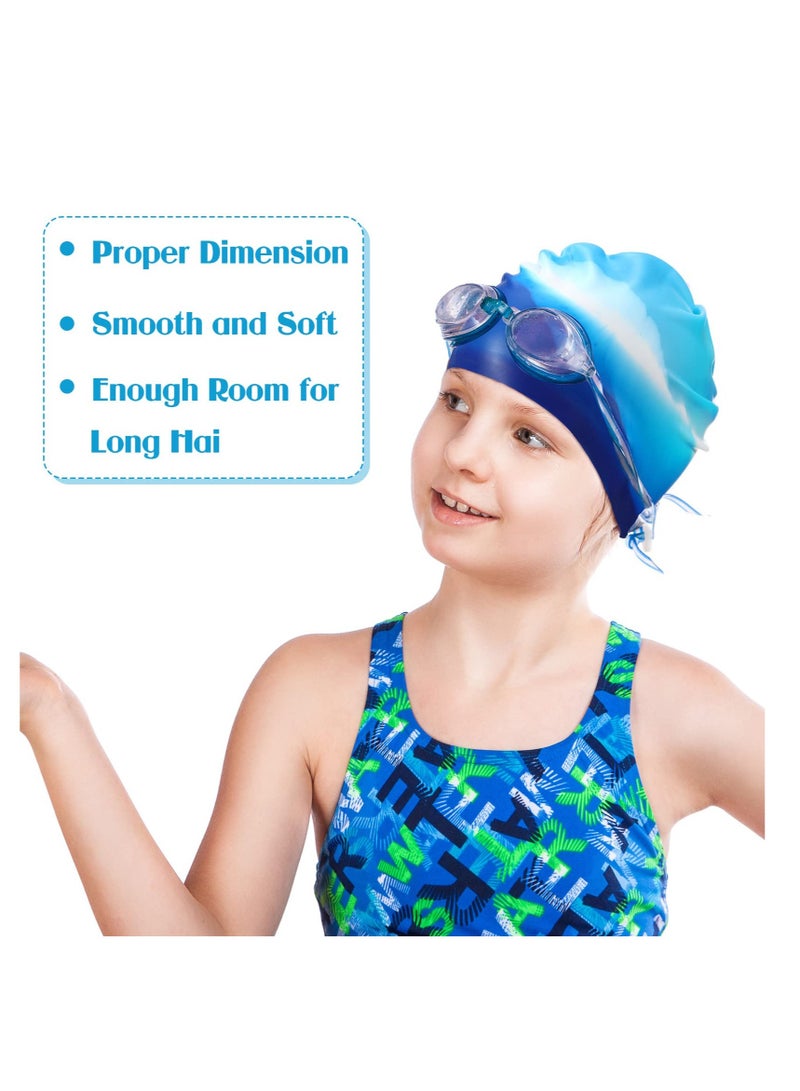 Kids Swim Cap for Boys Girls, Kids Swim Caps for Long Hair & Braids Silicone Swimming Cap, Large Waterproof Swim Hat, for Short/Long Hair to Keep Hair Dry (3 Pieces)