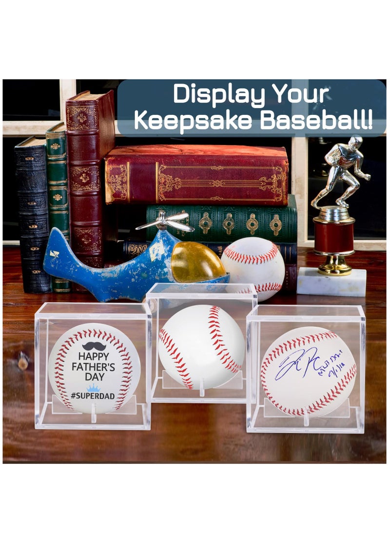 Baseball Display Case Acrylic Cube, Memorabilia Display Case for Single Ball, UV Protected Storage Box, Square Clear Baseball Stand, Sports Autograph Display Case Holder, Fits Official Size Ball