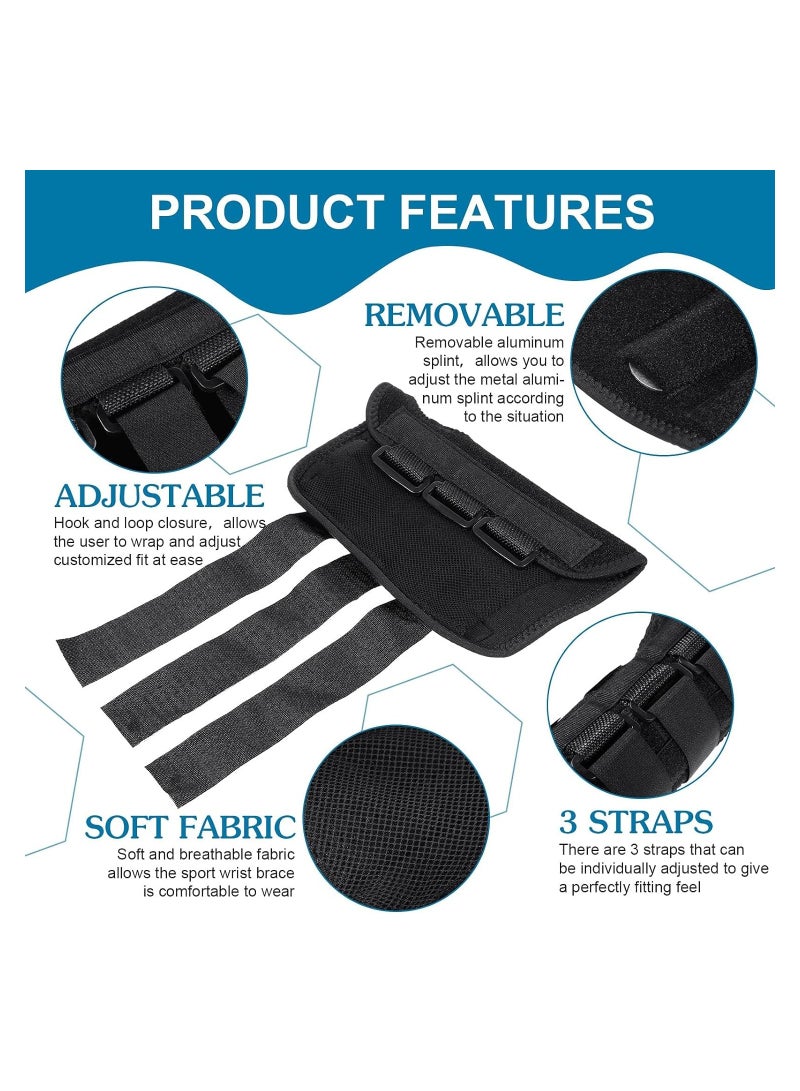 Carpal Tunnel Wrist Brace Support Removable Metal Wrist Splint, 2 Pieces Three Adjustable Compression Straps for Tendinitis, Sports Injuries, Pain Relief (Left and Right Hand)