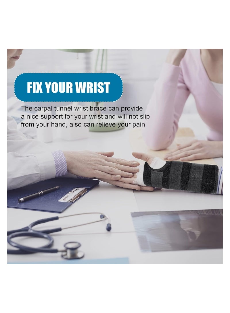 Carpal Tunnel Wrist Brace Support Removable Metal Wrist Splint, 2 Pieces Three Adjustable Compression Straps for Tendinitis, Sports Injuries, Pain Relief (Left and Right Hand)