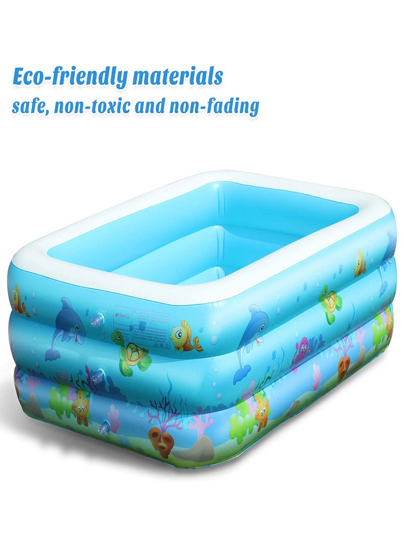 Inflatable Swimming Pools, Paddling Pool for Toddlers Kids, Rectangle Inflatable Swimming Pool for Kids, Baby Paddling Pool for Garden Backyard Outdoor,Easy to Inflate,150 cm x 106 cm x 48 cm