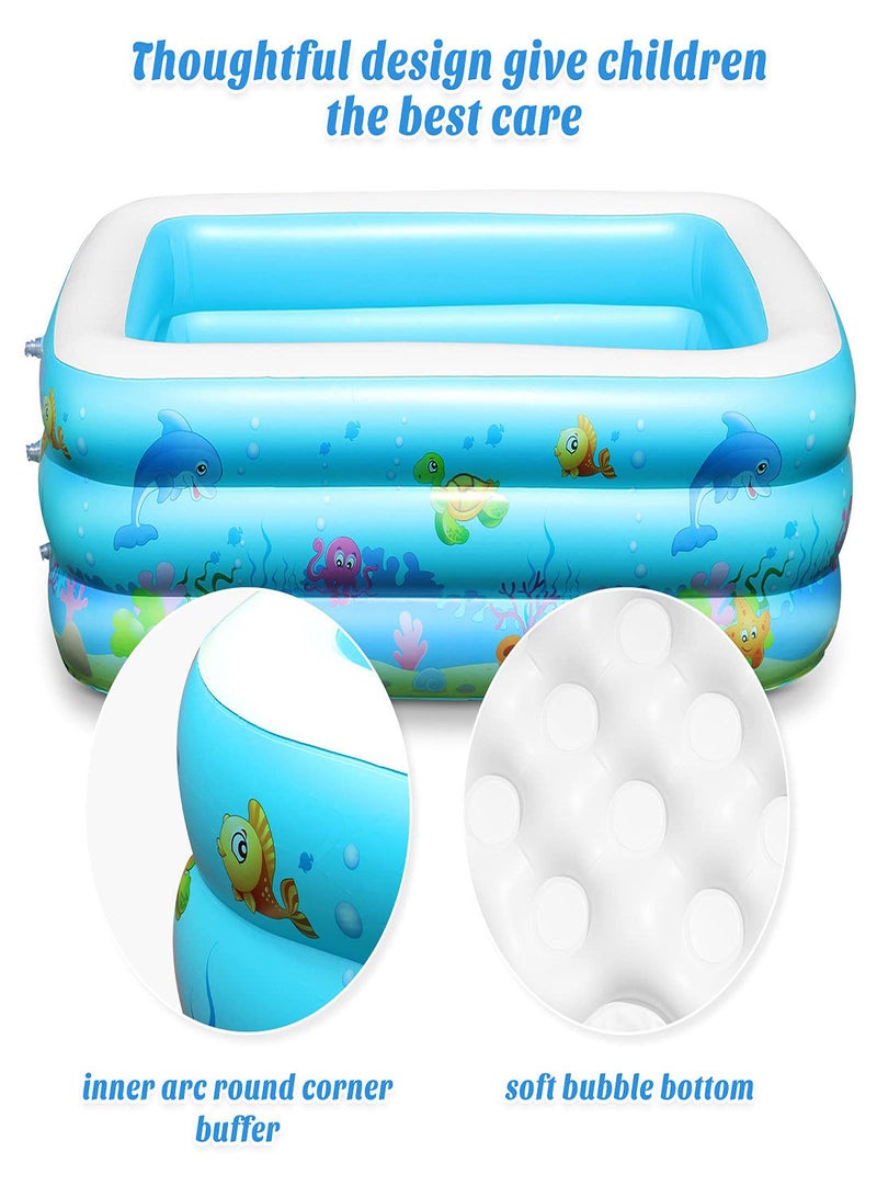 Inflatable Swimming Pools, Paddling Pool for Toddlers Kids, Rectangle Inflatable Swimming Pool for Kids, Baby Paddling Pool for Garden Backyard Outdoor,Easy to Inflate,150 cm x 106 cm x 48 cm