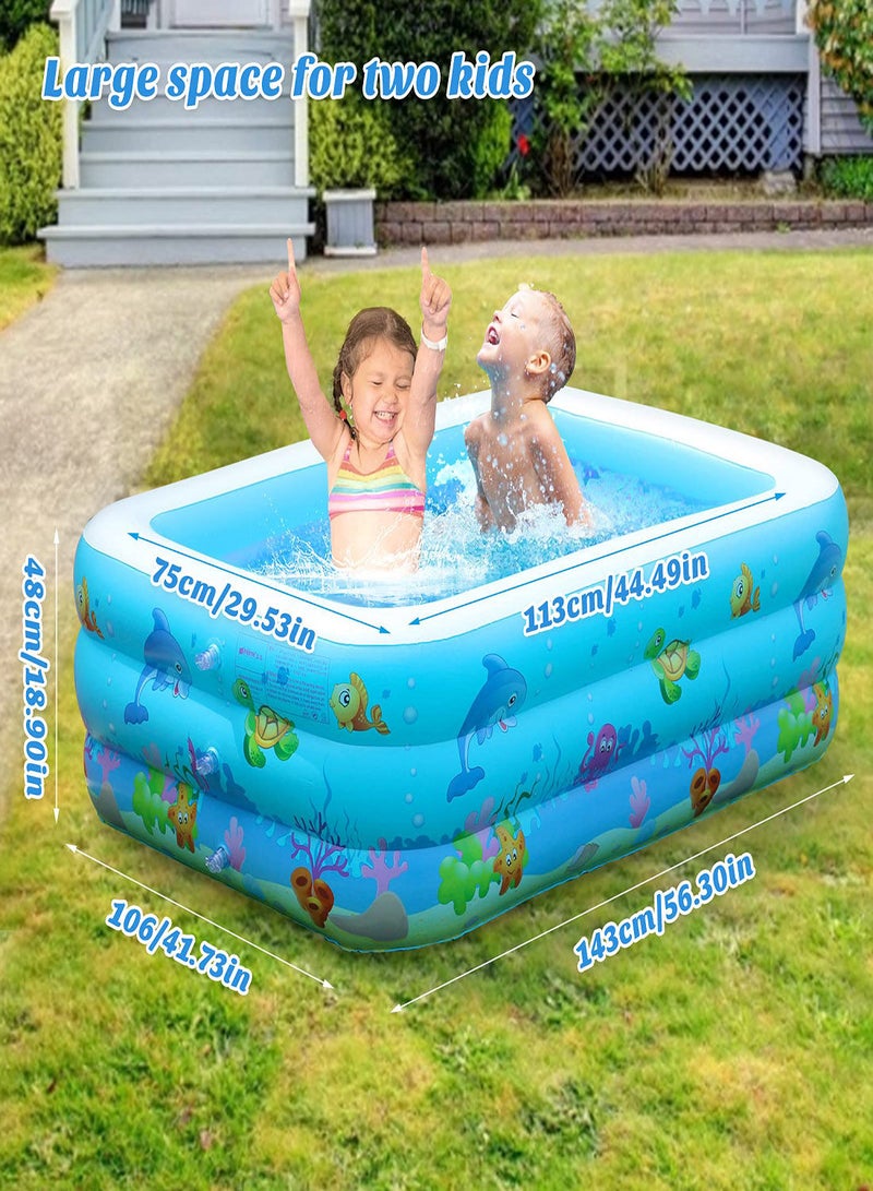 Inflatable Swimming Pools, Paddling Pool for Toddlers Kids, Rectangle Inflatable Swimming Pool for Kids, Baby Paddling Pool for Garden Backyard Outdoor,Easy to Inflate,150 cm x 106 cm x 48 cm