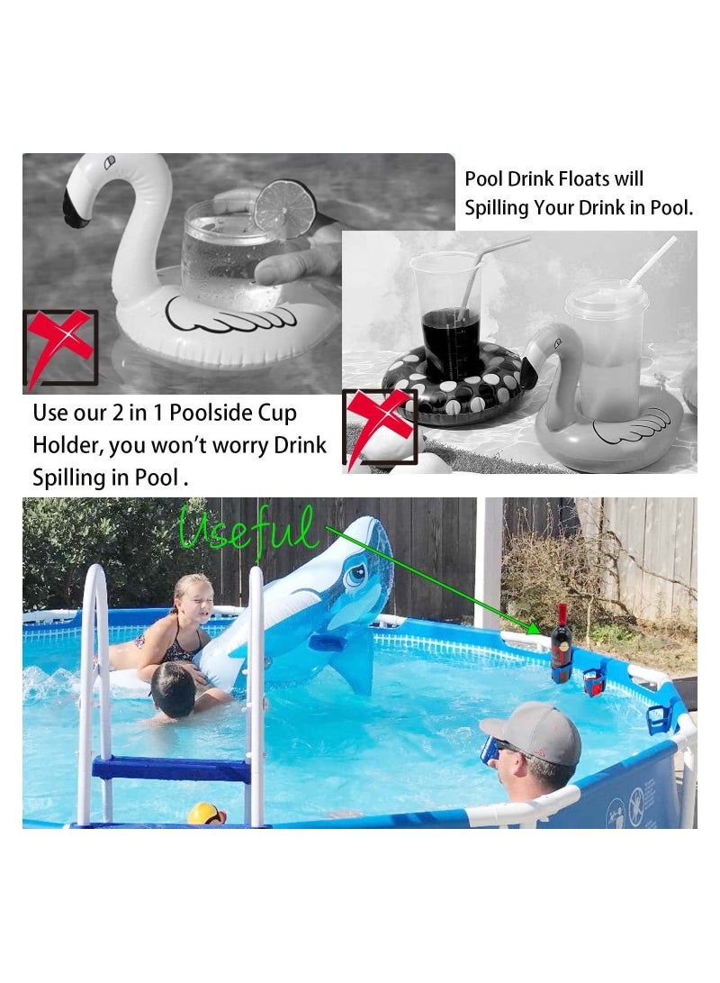 2 in 1 Pool Accessories Above Ground Pool Cup Holder No Spills Pool Cup Holders for Only Fits 2 inch or Less Top Round Bar