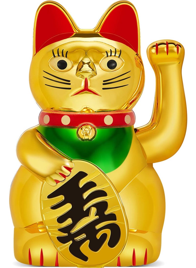 Lucky Cat Waving Arm Maneki Neko Gold Lucky Fortune Cat for Chinese Feng Shui Welcoming Fortune Luck Wealth Prosperity Decoration for Shops Restaurants Living Room Homes Decorations